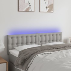 vidaXL Tăblie de pat cu LED, gri deschis, 144x5x78/88 cm, textil 3122044