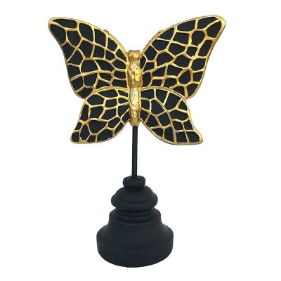 Statueta decorativa, Fluture pe postament, Negru, 22 cm, 219H1-1 foto