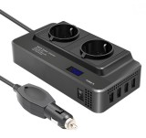 Cumpara ieftin Invertor de putere cu unda sinusoidala iSEN 8300, Negru, 200W, DC24V la AC220V, Afisaj LCD, 2 prize AC EU, 4 Porturi USB cu Incarcare rapida