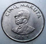 2.006 CONGO MOBUTU SESE SEKO 5 MAKUTA 1967 XF, Africa, Cupru-Nichel