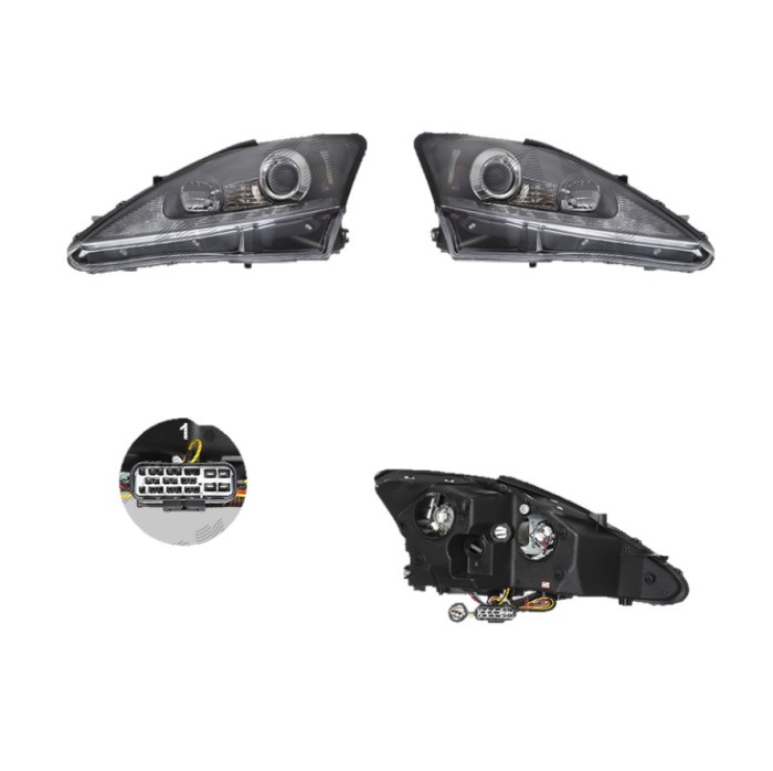 Far Lexus Is (Xe2), 11.2005-04.2013, fata, Stanga+Dreapta, xenon; lense; cu LED indicator; D2R+H1; manual/electric; negru; tuning; omologare: SAE, Ta