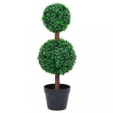 vidaXL Planta Artificiala Cimisir cu Ghiveci, Verde, 60cm, Minge Dubla, Decoratiune Interior/Exterior