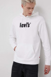 Levi&#039;s Hanorac de bumbac bărbați, culoarea alb, cu imprimeu