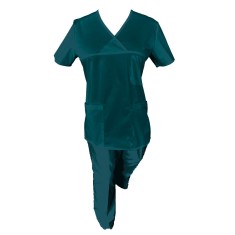 Costum Medical Pe Stil, Turcoaz Inchis cu Elastan, Model Classic - XL, XS