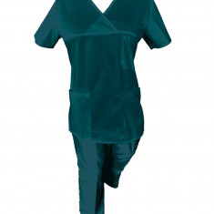 Costum Medical Pe Stil, Turcoaz Inchis cu Elastan, Model Classic - 3XL, 3XL