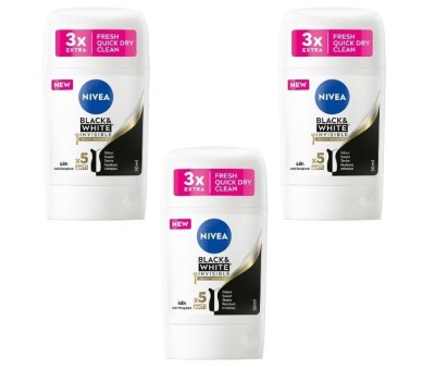Set antiperspirante Nivea Black &amp;amp; White Silky Smooth, 48h protectie, 50ml x 3 foto