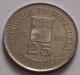 Venezuela , 25 Centimos 1989, America Centrala si de Sud