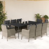 Cumpara ieftin Set mobilier grădină cu perne, 9 piese, gri deschis, poliratan