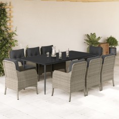 vidaXL Set mobilier grădină cu perne, 9 piese, gri deschis, poliratan foto