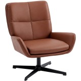 HOMCOM Fotoliu pentru Living tapițat &icirc;n PU Fotoliu de Lectură cu Șezut Căptușit Brațe Picioare Metalice Maro | Aosom Romania