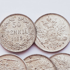 291 Finlanda 50 pennia 1915 Aleksandr II / III / Nikolai II km 2 UNC argint