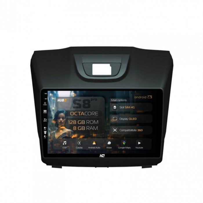 Navigatie Isuzu D-MAX (2015+) 8GB RAM Android 13 Octacore Slot Sim 4G DSP GPS Wi-FI Carplay Android Auto USB Bluetooth Waze Touchscreen 9 Inch