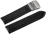 Cumpara ieftin Curea Ceas Piele Naturala Neagra Deployant Cusatura Alba 16mm - 24mm 816210200118