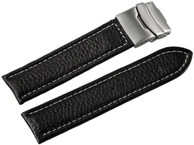 Curea Ceas Piele Naturala Neagra Deployant Cusatura Alba 16mm - 24mm 816210200118 foto
