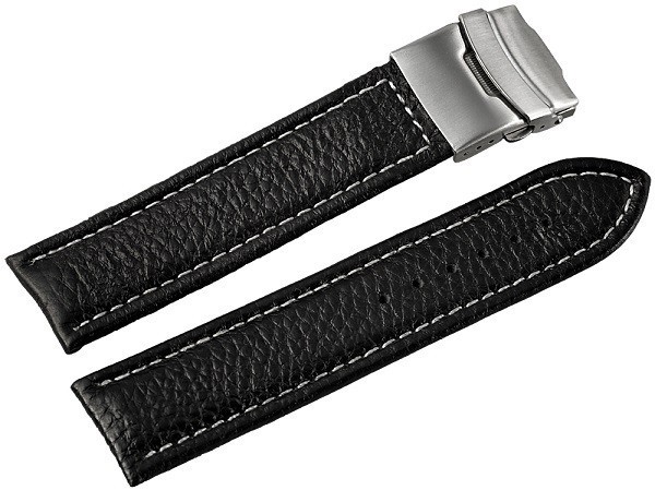 Curea Ceas Piele Naturala Neagra Deployant Cusatura Alba 16mm - 24mm 816210200118