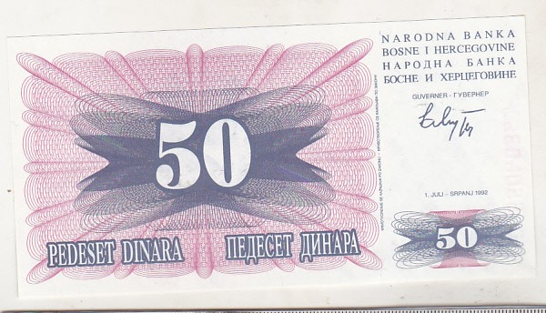 bnk bn Bosnia 50 dinari 1992 unc