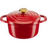 Oala cu capac Tefal Air, inductie, aluminiu turnat, invelis ceramic, compatibila cu cuptorul pana la 250&deg;C, 24 cm, 4.7 L, rosu
