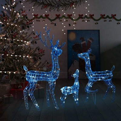 Decorațiune de Crăciun familie reni 300 LED-uri albastru acril foto