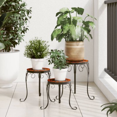 vidaXL Suporturi pentru plante, 3 buc., cărămiziu și alb, ceramică foto