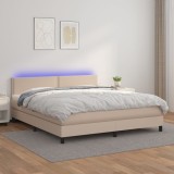 Gossi pat cu arcuri, cu saltea si led cappuccino 180x200 cm piele eco