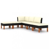 Set mobilier de gradina cu perne, 6 piese, negru, poliratan