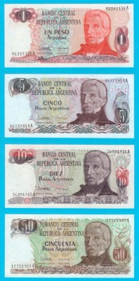 Argentina Set 4x (p#311+312+313+314) 1+5+10+50 Pesos 1983 UNC &amp;#039;Seria Peso Argentino 1983-1985&amp;#039; foto