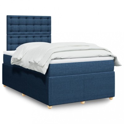 vidaXL Pat box spring cu saltea, albastru, 120x190 cm, material textil 3294315 foto