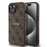 Husa Guess iPhone 15 Plus 4G Collection Leather MagSafe, maro, GUHMP15MG4GFRW