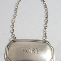 Eticheta veche PORT din argint pentru sticle sau decorativa