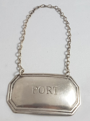 Eticheta veche PORT din argint pentru sticle sau decorativa foto