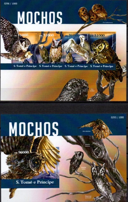 SAO TOME PRINCIPE 2015, Fauna, Pasari, Bufnite, serie neuzata, MNH