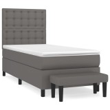 Cumpara ieftin Pat box spring cu saltea, gri, 80x200 cm, piele ecologica