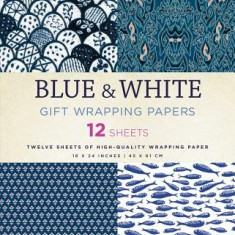 Blue & White Gift Wrapping Papers: 12 Sheets of High-Quality 18 X 24 Inch Wrapping Paper