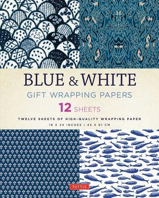 Blue &amp; White Gift Wrapping Papers: 12 Sheets of High-Quality 18 X 24 Inch Wrapping Paper