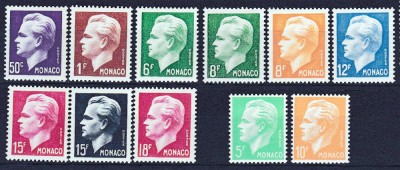 DB1 Monaco Uzuale 1950 - 51 Rainier III 11 v. MNH foto