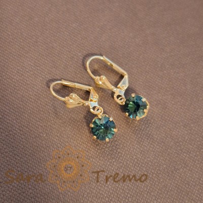 Cercei clasici placati cu aur 18K cu cristal zirconia albastru-marin foto