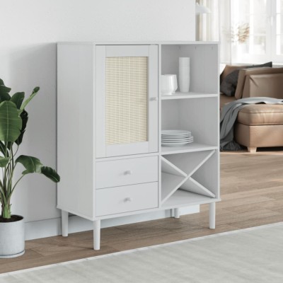 vidaXL Dulap &amp;icirc;nalt SENJA aspect ratan alb, 90x40x112cm, lemn masiv pin 358053 foto