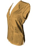 Vesta Medicala Pe Stil cu Elastan, Bej cu nasturi - 4XL