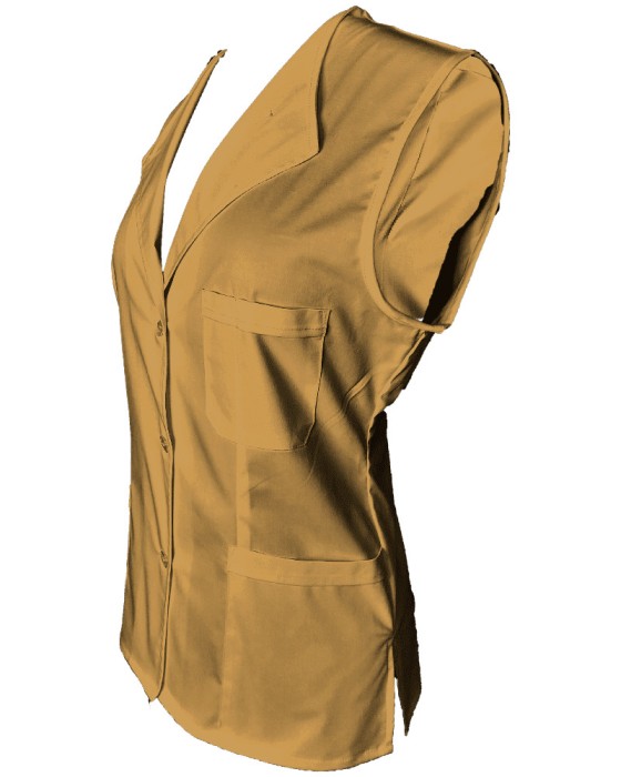 Vesta Medicala Pe Stil cu Elastan, Bej cu nasturi - 4XL