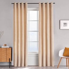 Draperie din catifea cu inele negre, Madison, 150x245 cm, densitate 700 g/ml, Coconut, 1 buc