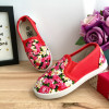 Adidasi rosii cu floricele / espadrile moi pt fete 25 26 27 28 29 30 cod 0874, Textil