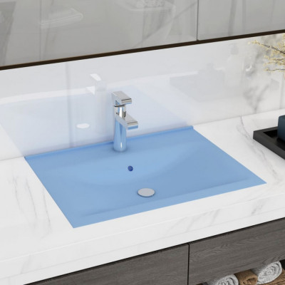 Chiuveta baie lux, orificiu robinet, bleu mat 60x46 cm ceramica GartenMobel Dekor foto