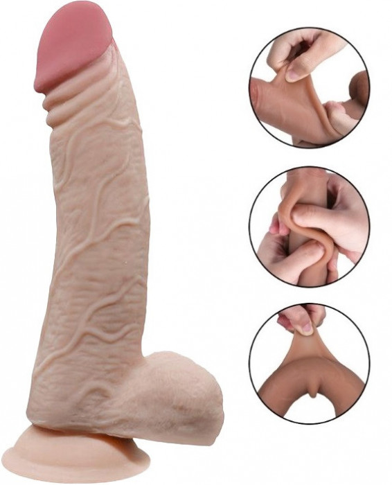 Dildo Rusty Sliding&amp;Bendable, TPE Strat Dublu, Natural, 23 cm, Guilty Toys