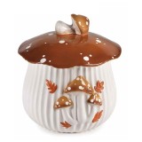 Cumpara ieftin Borcan decorativ, depozitare ceramica maro alba &Oslash; 20 cm x 19,5 H
