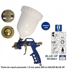 Pistol de vopsit pneumatic 1.5 mm pahar 600 ml ADLER BLUE HP AD-0206.9 foto