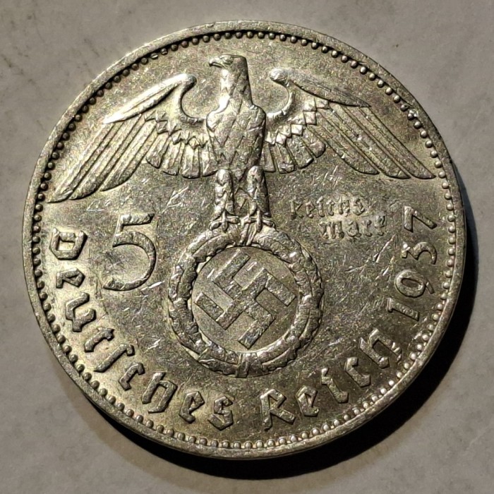 Germania Nazista 5 reichsmark 1937 E argint