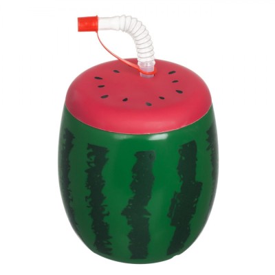 Pahar Plastic cu Pai 3D, Butoias Pepene Verde, Capacitate 1L, Multicolor foto