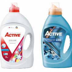 Detergent lichid pentru rufe colorate Active, 3 litri, 60 spalari + Balsam de rufe Active Magic Blue, 1.5 litri, 60 spalari