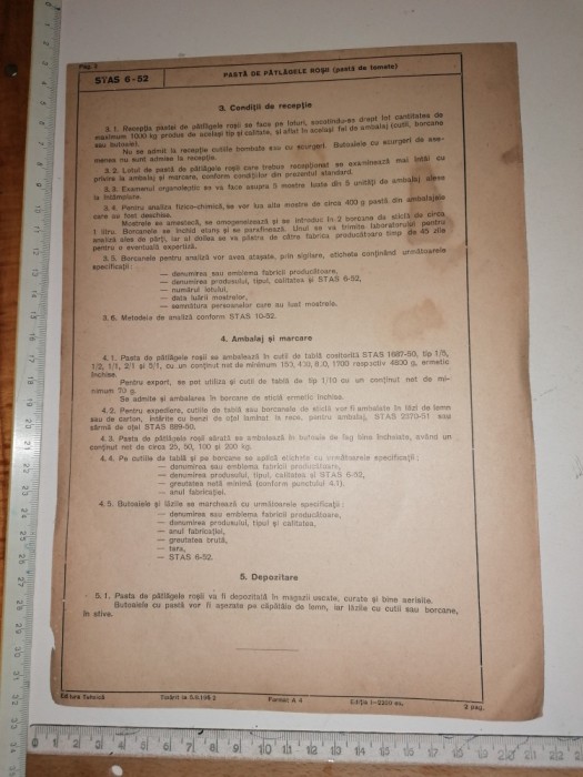 RARA - FISA STAS - PASTA DE PATLAGELE ROSII / RPR , ANII 50