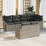 vidaXL Set de 7 piese de dining pentru grădină cu perne gri deschis din ratan sintetic
